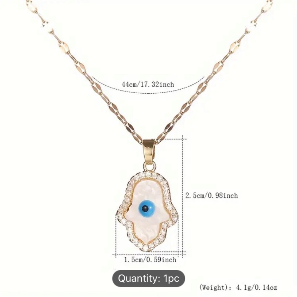 Evil Eye hamsa hand white/blue Necklace